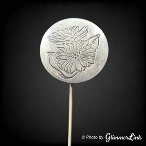 Vintage Kirk Pewter Round Floral Etched Stick Pin